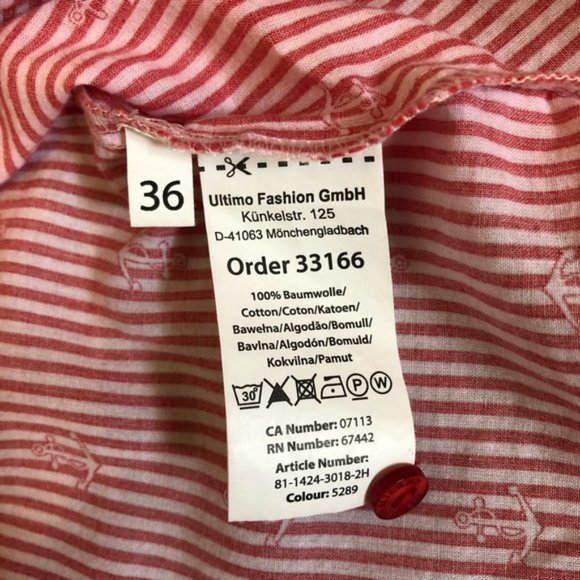 Womens Milano Stripped Red Anchor Nautical V neck button up blouse size 36 - Picture 14 of 14